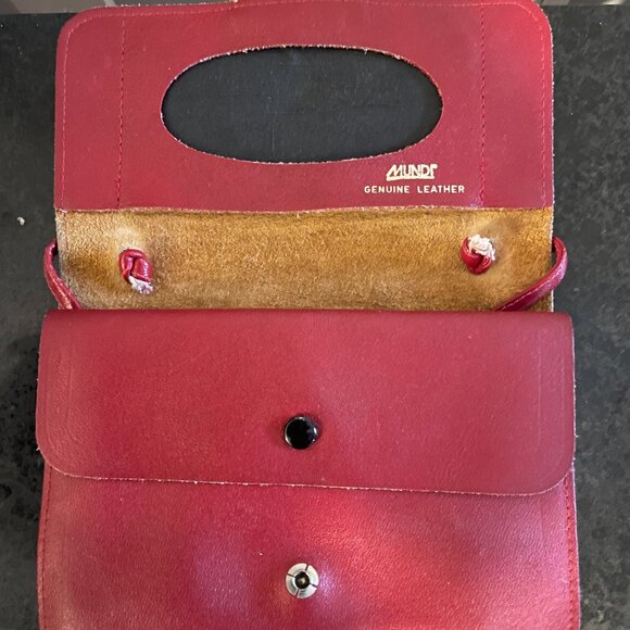 Vintage Mundi Genuine Leather Mini Crossbody / Shoulder Bag – Red - Picture 4 of 5